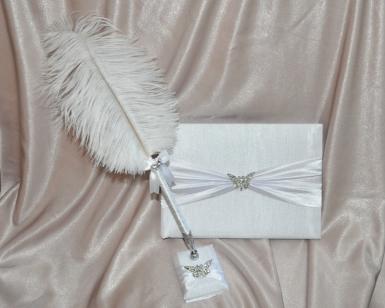 Wedding  Crystal Butterfly Guest Book and Feather Pen Set Image 1
