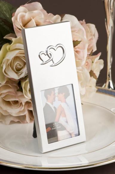 Wedding  Silver Photo Frame with Raised Double Hearts Image 1