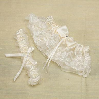 Wedding  Beverly Clark French Lace Collection Garter Set - Ivory or White Image 1