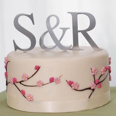 Wedding  Brushed Silver Monogram Cake Topper Large Image 1