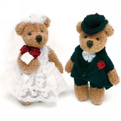 Wedding  Bride and Groom Mini Teddy Bear Set Image 1