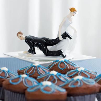 Wedding  Comical Couple with the Bride "Having the Upper Hand" Cake Topper Image 1