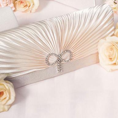Wedding  Classic Rouching and Crystal Bow Evening Bag Image 1