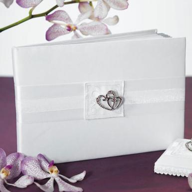 Wedding  Classic Double Heart Traditional Guest Book White Image 1