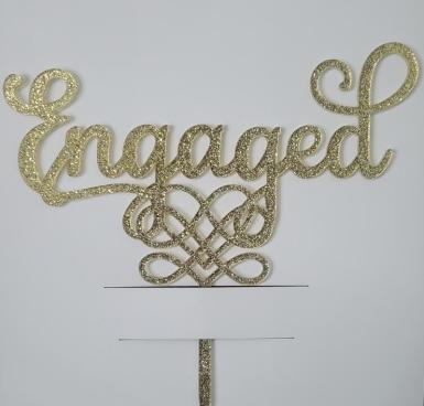 Wedding  Engaged Gold Glitter Cake Topper Image 1