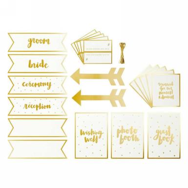 Wedding  Wedding Signs Set - 20 Ivory & Gold Foil Image 1
