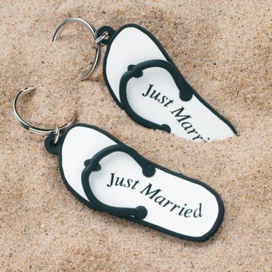Wedding  Mini Flip Flop "Just Married" Key Chains Image 1