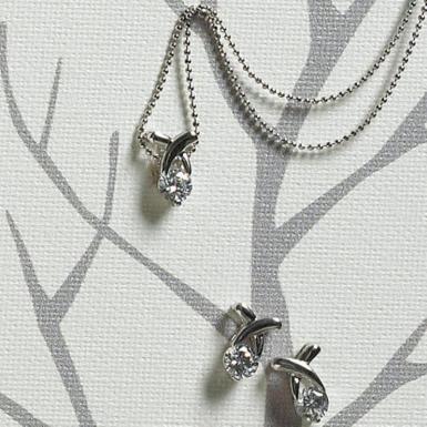 Wedding  Cubic Zirconia & "X" Design in Silver 2 Piece Jewelry Set Image 1