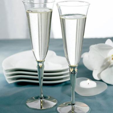 Wedding  Silver Plated Stem with Cut Out Hearts Goblets Image 1