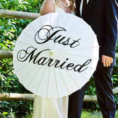 Wedding  Just Married White Parasol Umbrella Image 1