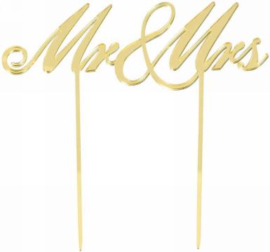 Wedding  Mr and Mrs Mirror Gold Cake Topper Image 1