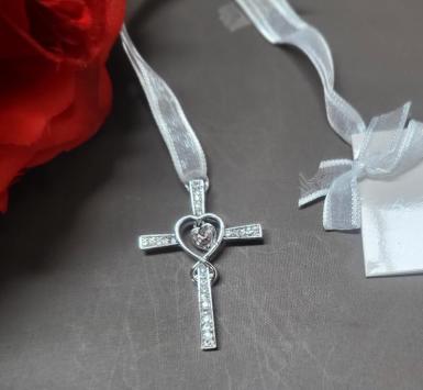 Wedding  Diamante Cross Bridal Charm with Mini Heart Image 1