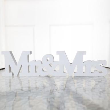 Wedding  Mr and Mrs Wooden Table Sign - White Image 1