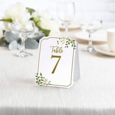 Wedding  Set of 30 Table Number Tent Cards in White & Gold - Lillian Rose Image 1