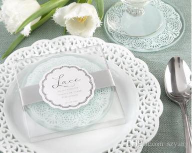 Wedding  Lace Exquisite Frosted Glass Coasters Set of 2 Image 1
