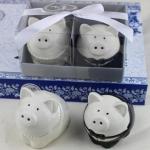 Bride & Groom Porcelain Pig Salt and Pepper Shakers image