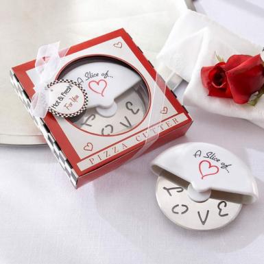 Wedding  A Slice of Love - Stainless Steel Love Pizza Cutter in Miniature Pizza Box Image 1