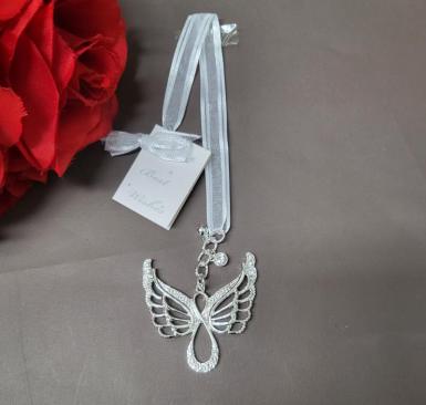 Wedding  Double Angel Wings Charm - Silver Image 1