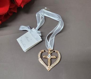 Wedding  Diamante Cross Heart Charm - Gold Image 1