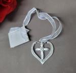 Diamante Cross Heart Charm - Silver image