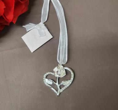 Wedding  Metal Diamante Rose Heart Bridal Charm - Silver Image 1