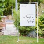 White Metal Entrance Sign Stand, Hanging Easel image