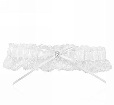Wedding  White Satin Garter with Pearl Heart Image 1