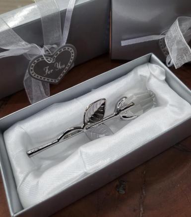 Wedding  Glass and Silver Rose Favour in Gift Box Image 1