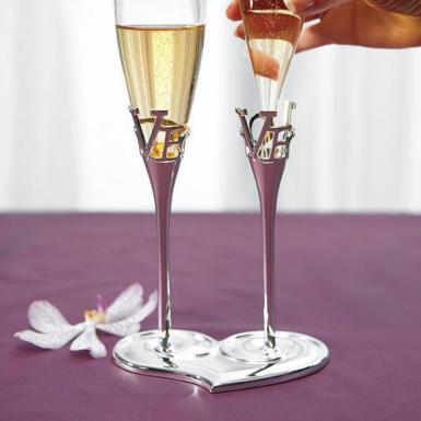 Wedding  Silver Plated Love Stem Champagne Holder and Glass Flutes Image 1