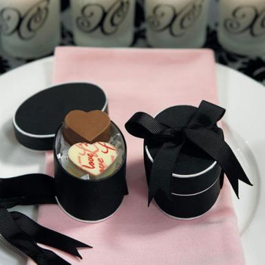 Wedding  Miniature Oval Gift Box with attached Grosgrain Ribbon Bow x 6 Image 1