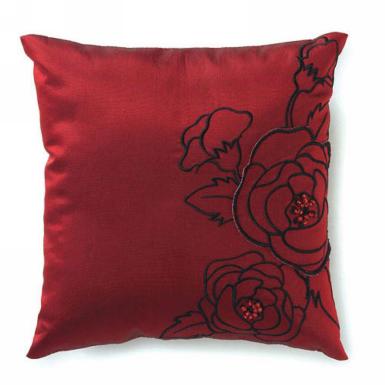 Wedding  Silhouettes In Bloom Square Ring Pillow Cabernet Red Image 1