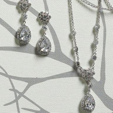 Wedding  Flower & Pear Drop in Silver Jewelry Earrings Image 1
