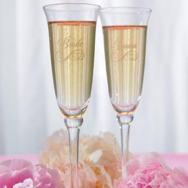 Wedding  Refined Etched Flutes - Single Glass with Engraving Image 1