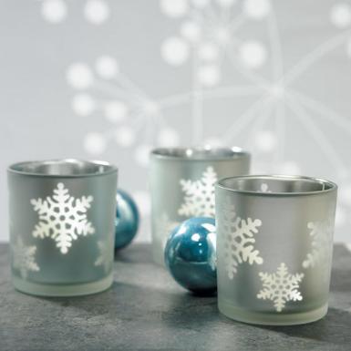 Wedding  Laser Carved Glass Snowflake Tea Light Holders x 4 Image 1