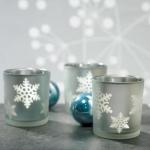 Laser Carved Glass Snowflake Tea Light Holders x 4 image