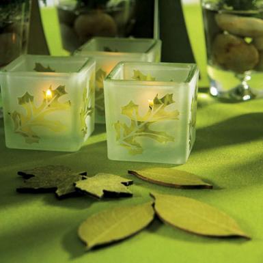 Wedding  Deep Sandblasted Glass Leaf Cube Tea Light Holders Image 1