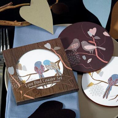 Wedding  Love Birds Cork Back Coaster Set in Gift Packaging Image 1