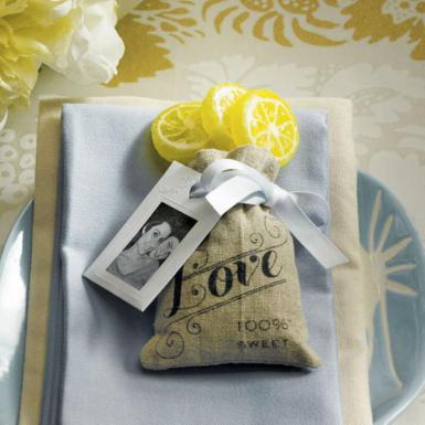 Wedding  Mini Linen Drawstring Pouch with Vintage Infused Love Print x12 Image 1