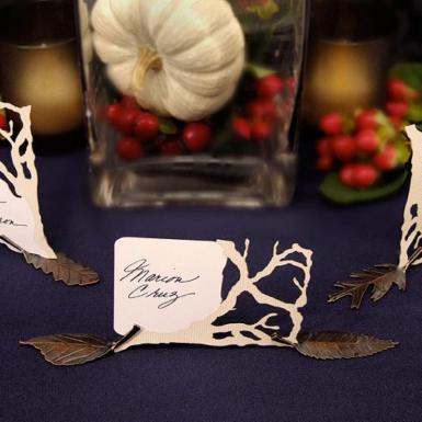 Wedding  Metal Leaf Shaped Card Holders with Autumn Bronze Finish Image 1