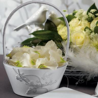 Wedding  Love Bird in Classic White Flower Girl Basket Image 1