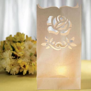 Wedding  "Light The Way" Luminary Bags with Die Cut Rose Pattern x 12 Image 1