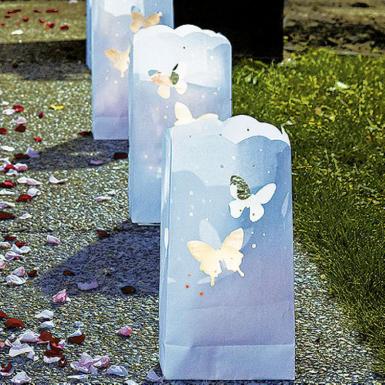 Wedding  "Light The Way" White Luminary Bags with Die-Cut Butterfly Pattern x 17 Image 1