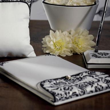 Wedding  Love Bird Damask in Classic Black and White Guest Book Image 1