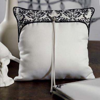 Wedding  Love Bird Damask in Classic Black and White Ring Pillow Image 1