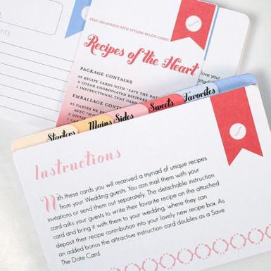 Wedding  "Recipes of the Heart" Recipe Cards and Divider Set Image 1
