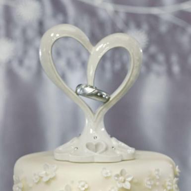 Wedding  Stylized Heart & Wedding Bands Cake Topper Image 1