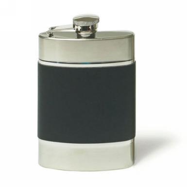 Wedding  Brushed Stainless and Black Leather Flask Image 1