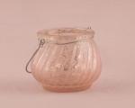 Miniature Glass Tealight Holder with Wire Hanger Rose Petal Pink x 6 image