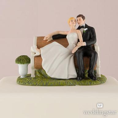 Wedding  Sitting Pretty on a Park Bench - Couple Figurine Image 1