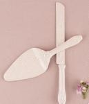 Porcelain Cake Serving Set with Embossed Lace Details White image